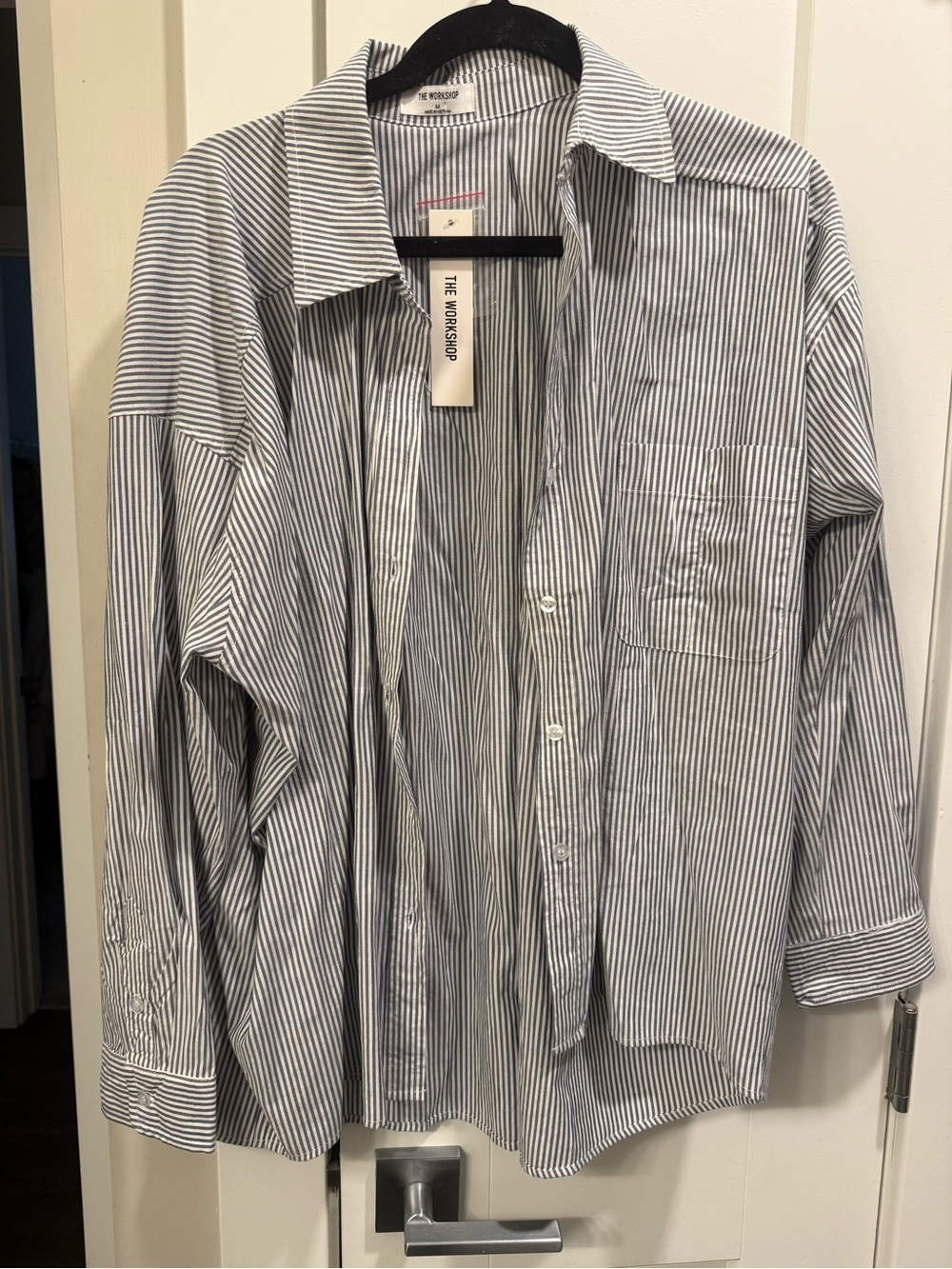 The Workshop Navy and White Pinstripe Button-Down Shirt